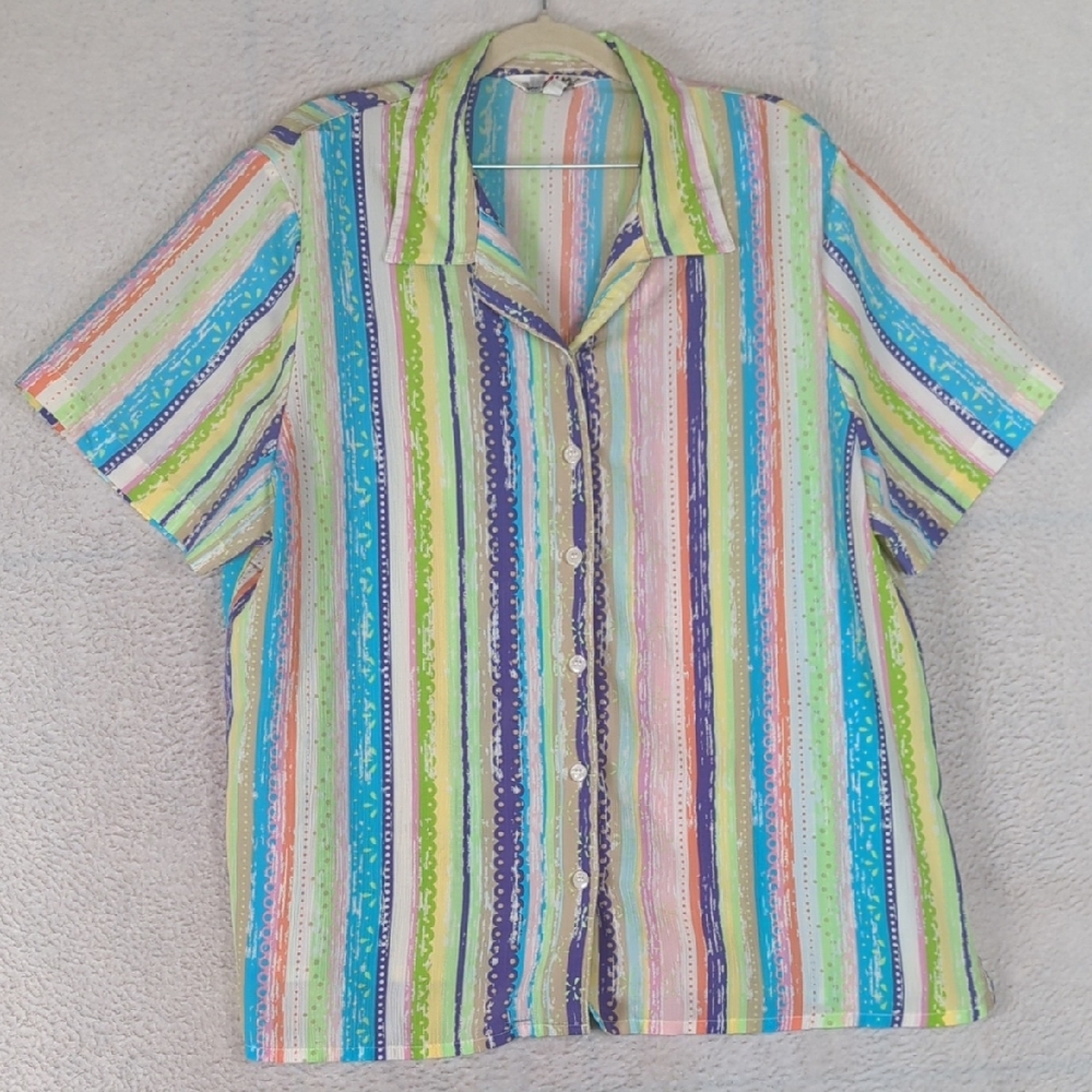 Morgan Crossing Women's Vintage‎ Colorful Striped Button Down Blouse Size 16